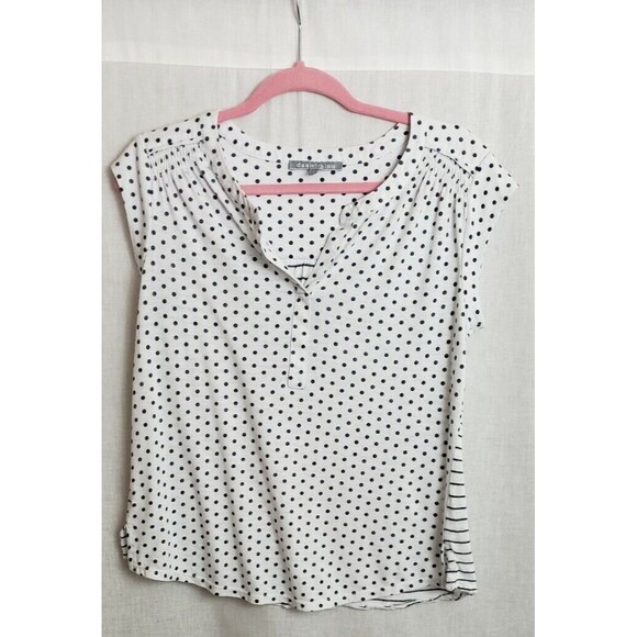Daniel‎ Rainn Blouse Top Size Small Polka Dot Striped White Black Linen Blend - Picture 1 of 7